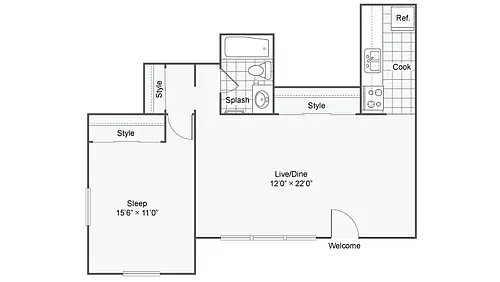 Floor plan 1 Bed 1 Bath A