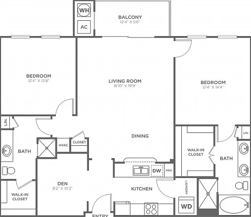 2 Bedroom 2 Bath (1,255 SF) 2 Bedroom 2 Bath (1,255 SF)