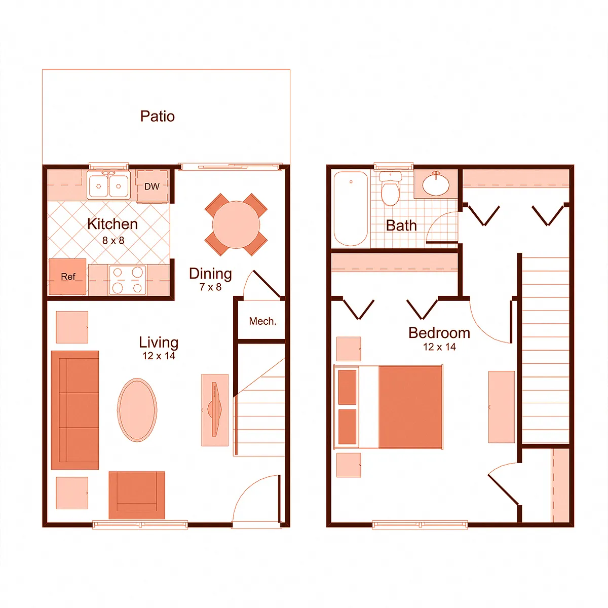 Floor plan 1x1 (Townhome)