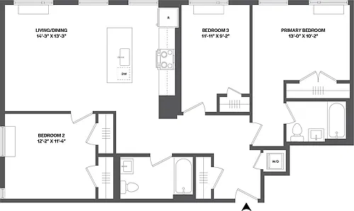 Floor plan 3 Bed/2 Bath-3B-1