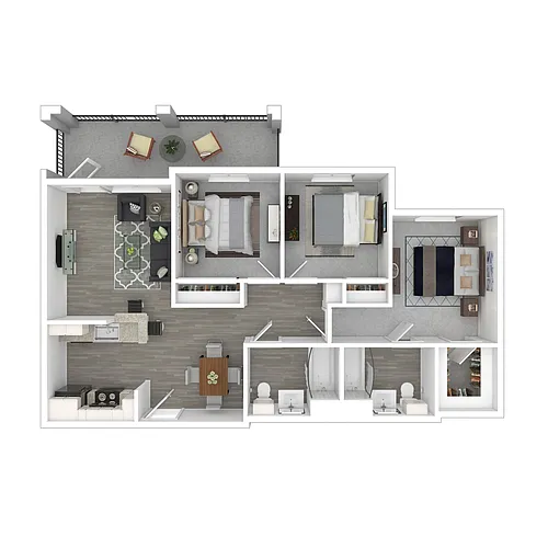 Floor plan 3 Bedroom 2 Bathroom 60% AMI - Income Restricted