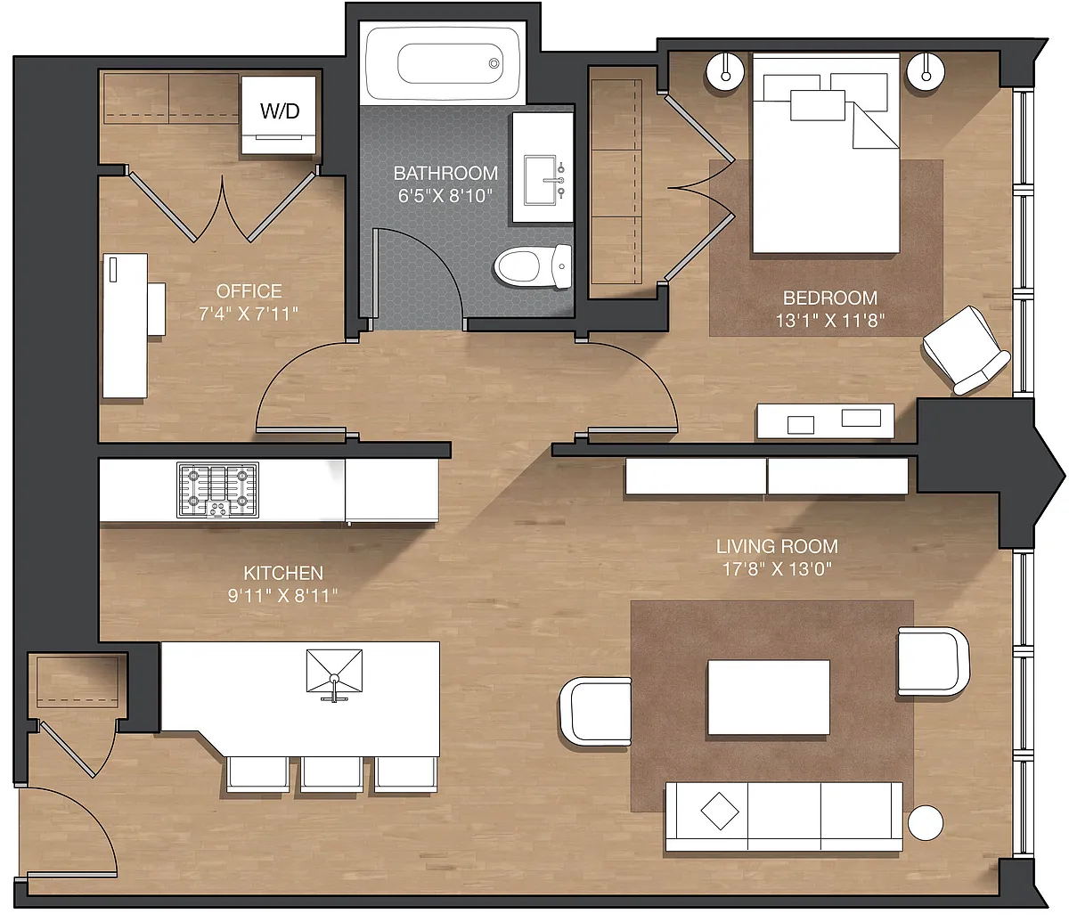 Floor plan I-2 - 1B + Den