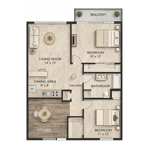 Floor plan 2 Bedroom, 1 Bathroom