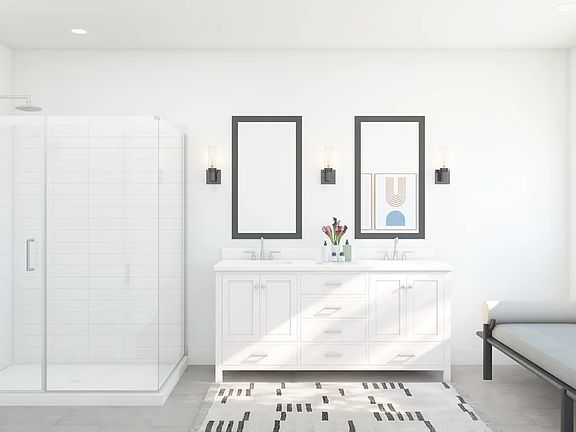 Primary bath with dual sinks and chrome fixtures