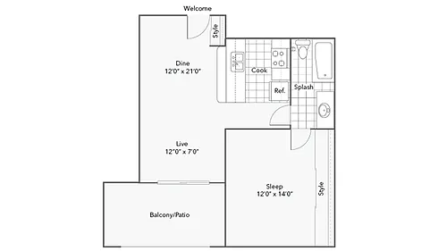 Floor plan 1 BR x 1 BA with West or East View