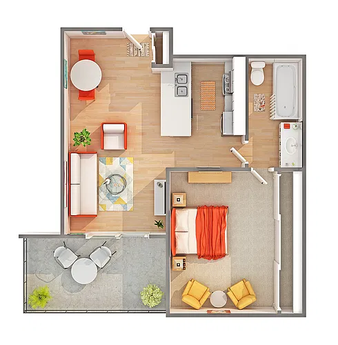 Floor plan 1 BR x 1 BA with West or East View