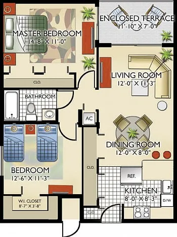 Model D | 2 Bedroom, 1 Bath Model D | 2 Bedroom, 1 Bath