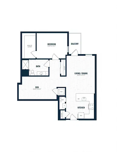 Floor plan B3D | 1 Bed | 1 Bath | Den