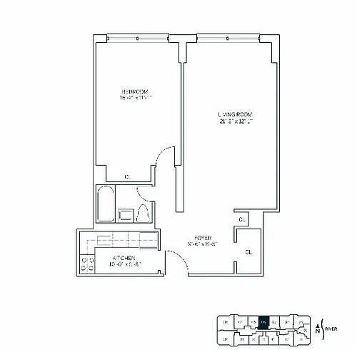 Floor plan WATERSIDE SQUARE NORTH - 1 Bedroom One Bathroom