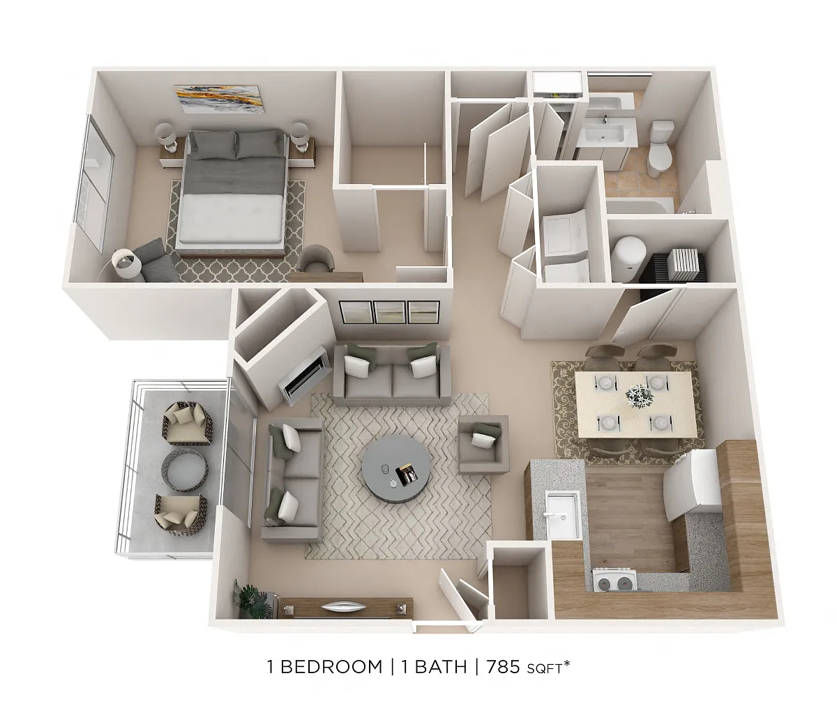 Floor plan One Bedroom- 785 sqft