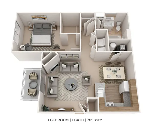 Floor plan One Bedroom- 785 sqft