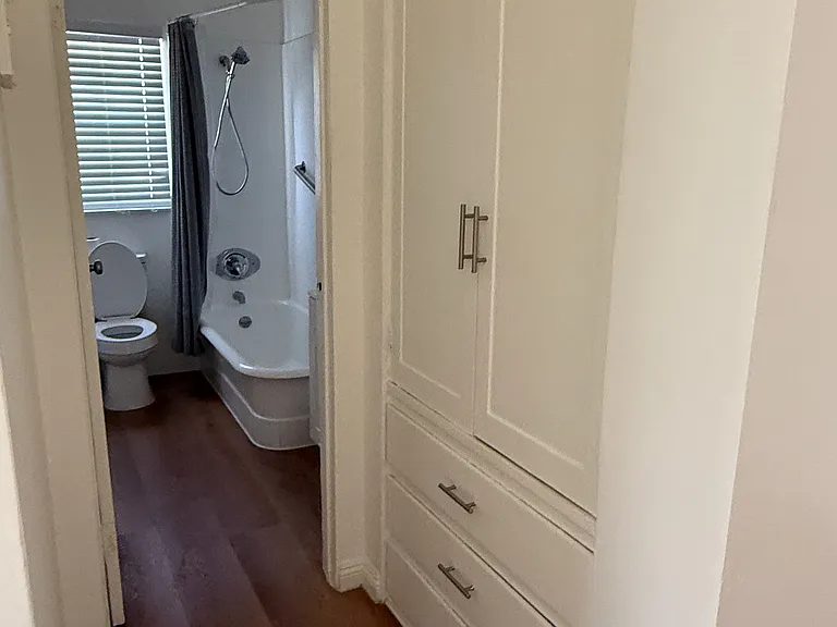Linen cabinet and entry into restroom