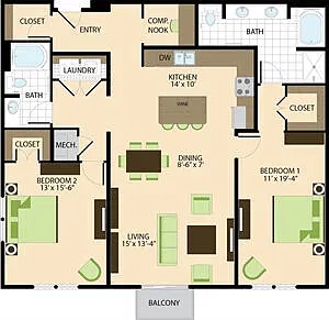 Floor plan 2 BR 1537sf