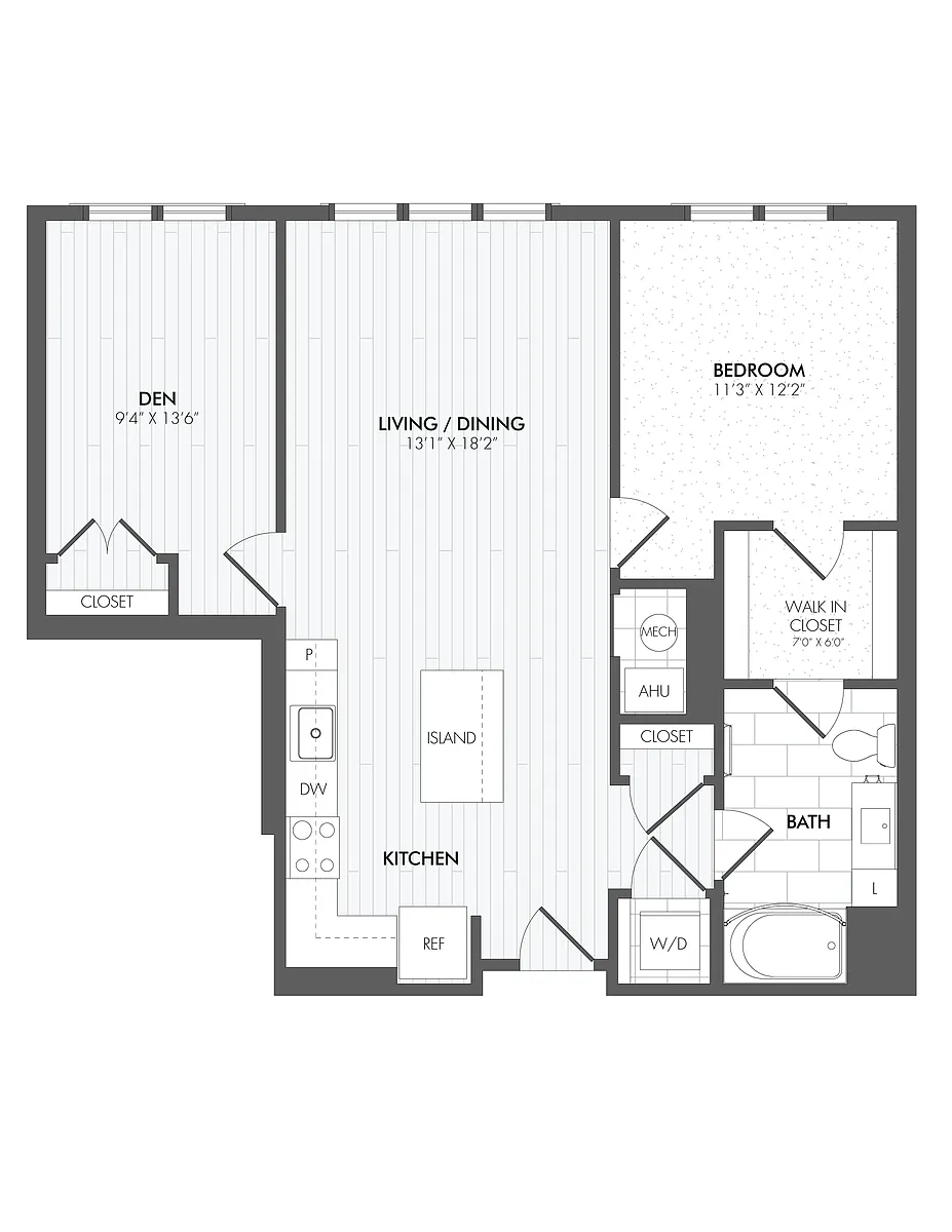 Floor plan 1 Bed/1 Bath Den-A14