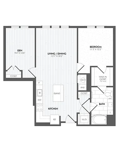 Floor plan 1 Bed/1 Bath Den-A14