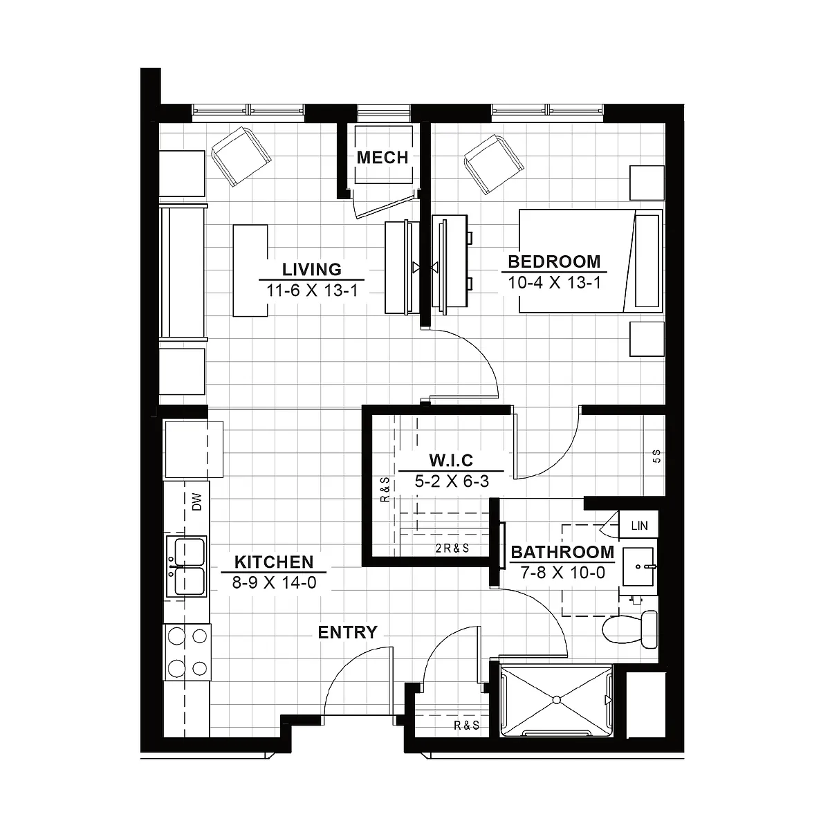 Floor plan 1 Bedroom (50F)