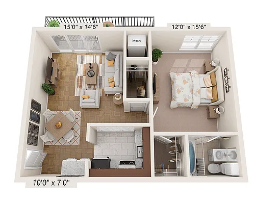 Floor plan One Bedroom A1B