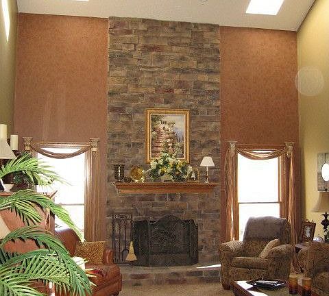Vaulted Great Room with flr to ceiling stone fireplace