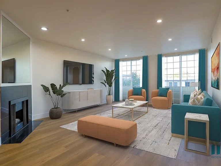 Living Room with Electric Fireplace, Recessed Lighting, Vinyl Flooring, and Patio