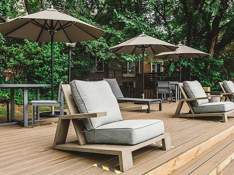 Upgraded pool and patio furniture on our sundeck