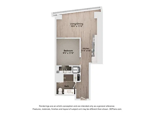 Floor plan One Bedroom Deluxe with furniture
