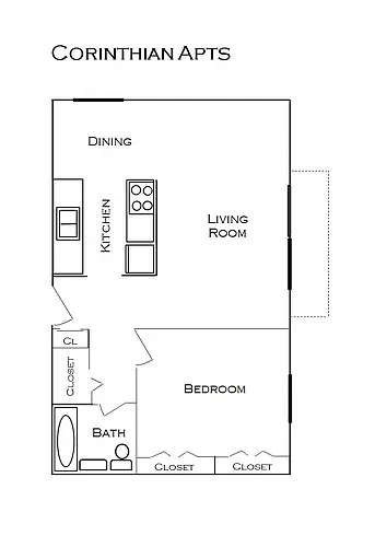 Floor plan 1 Bedroom 1 Bath with Balcony