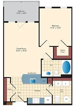 Floor plan 1 Bed/1 Bath