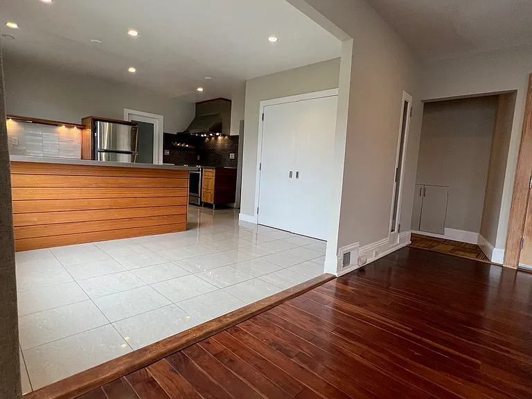 Entryway and dining room to kitchen