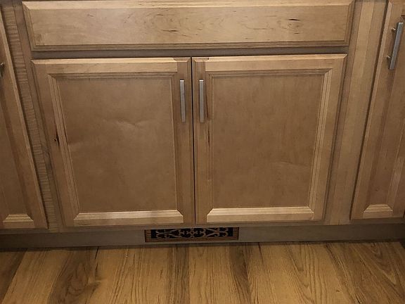Close up look at new kitchen cabinets with new handles
