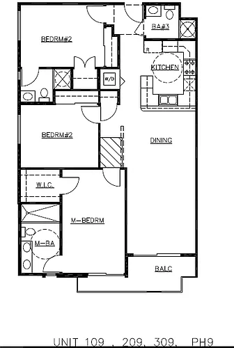 Floor plan Three-Bedroom Three-Bathroom - D