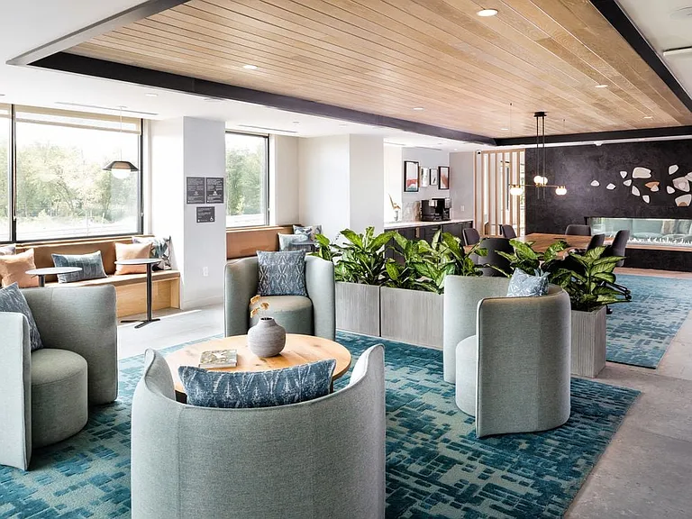 Resident lounge with multiple seating areas