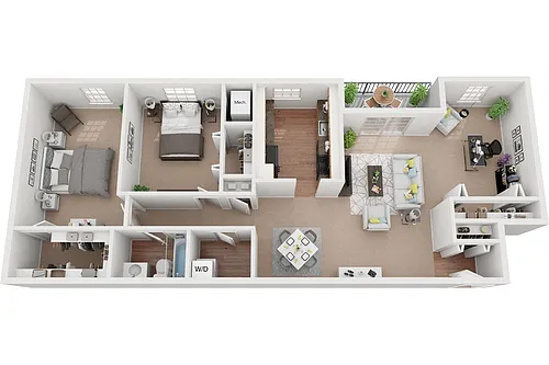 Floor plan Dorchester 2 Bedroom 1 Bath Den