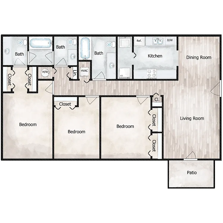 Floor plan 3 Bed 2.5 Bath