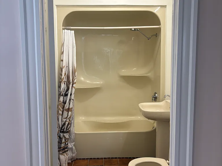Newly painted bathroom currently being updated.