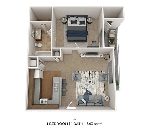 Floor plan One Bedroom- 643 sqft
