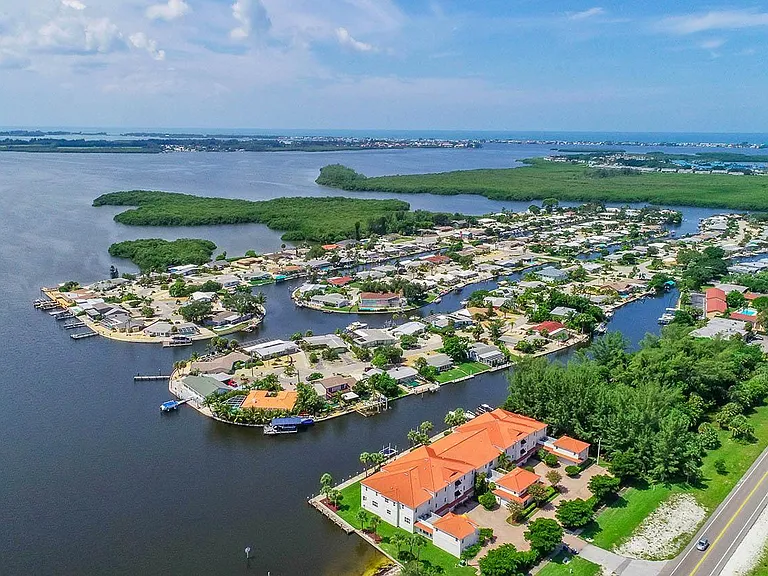 view of the area from the drone. Our building is in the front with terra-cotta roof.