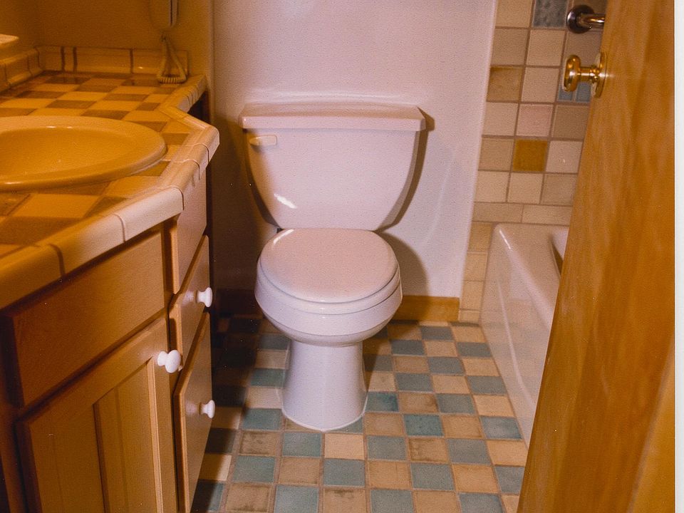 Main bath, art tile floor, tile by Pratt and Larson