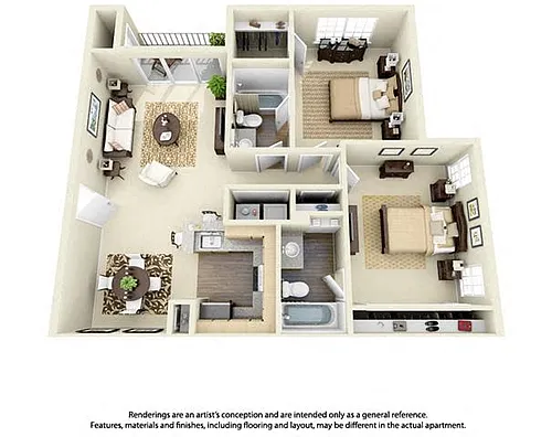 Floor plan 2 Bedroom 2 Bath Plan 1