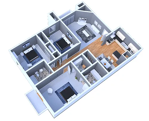 Floor plan The Lux 3 Bedroom with Vaulted Ceilings and a Fire
