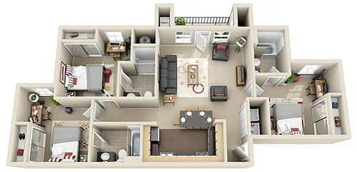 Floor plan 3 Bed 3 Bath - Emerald - Priced Per Room