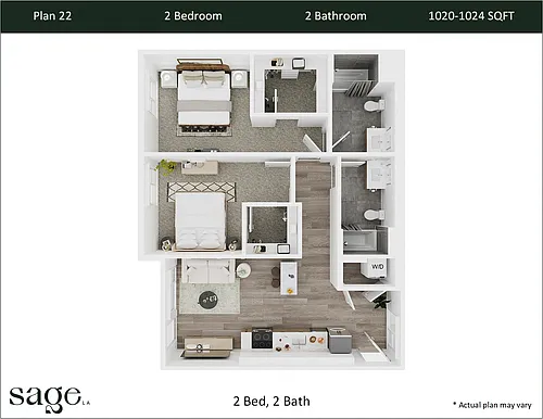 Floor plan 2 Bedroom, 2 Bath Plan 22