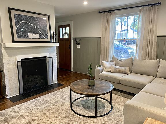 Living room with working gas fireplace