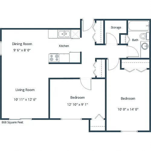 Floor plan Two Bedroom 21B