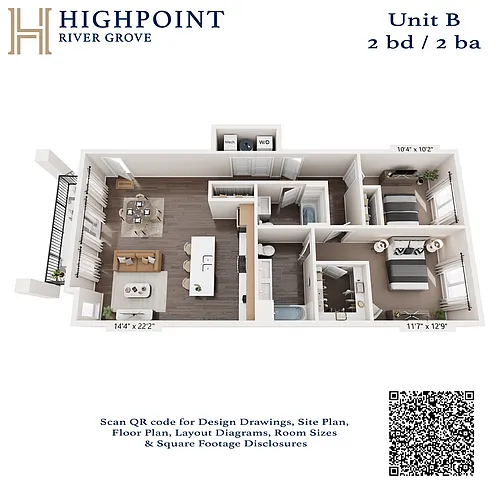 Floor plan 2 Bed 2 Bath - Type B