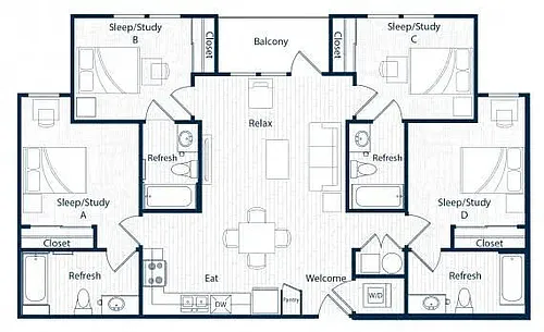 Floor plan D1 Pricing Per Bed
