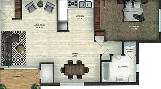 This one bedroom home features a spacious living and dining area that is ideal for entertaining. This one bedroom home features a spacious living and dining area that is ideal for entertaining.