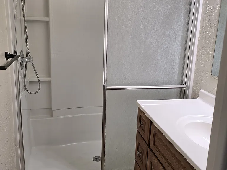 Big walk in shower in the main bathroom.