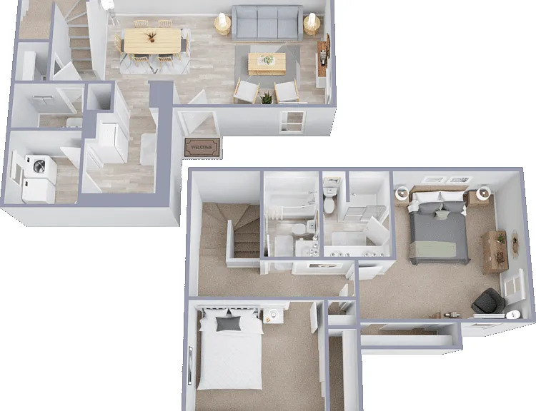 2 Bed 2.5 Bath - Townhome - Plan C Floorplan Diagram