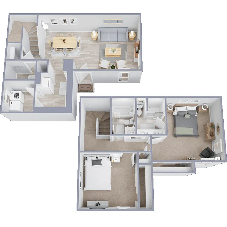 Floor plan 2 Bed 2.5 Bath - Townhome - Plan C