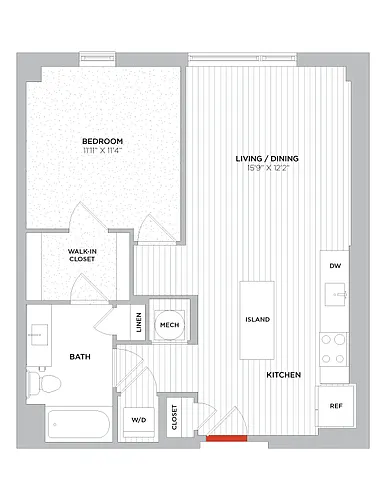 Floor plan 1 Bed/1 Bath-A03a West